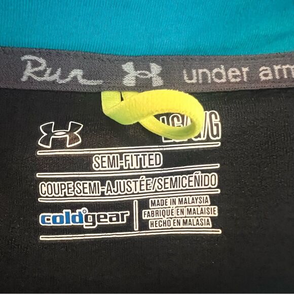 Under Armour Run Cold Gear Jacket Semi Fitted Full Zip Black Turquoise Athletic - Picture 3 of 12